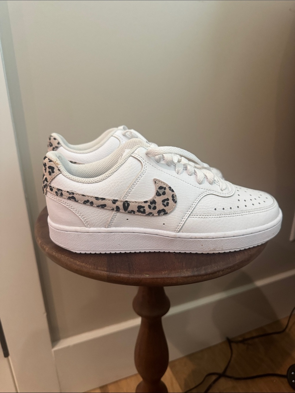 Nike Women's White Sneakers with Leopard Swoosh